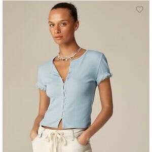 J.Crew Fine rib crochet-trim cardigan NWOT womens light blue size medium